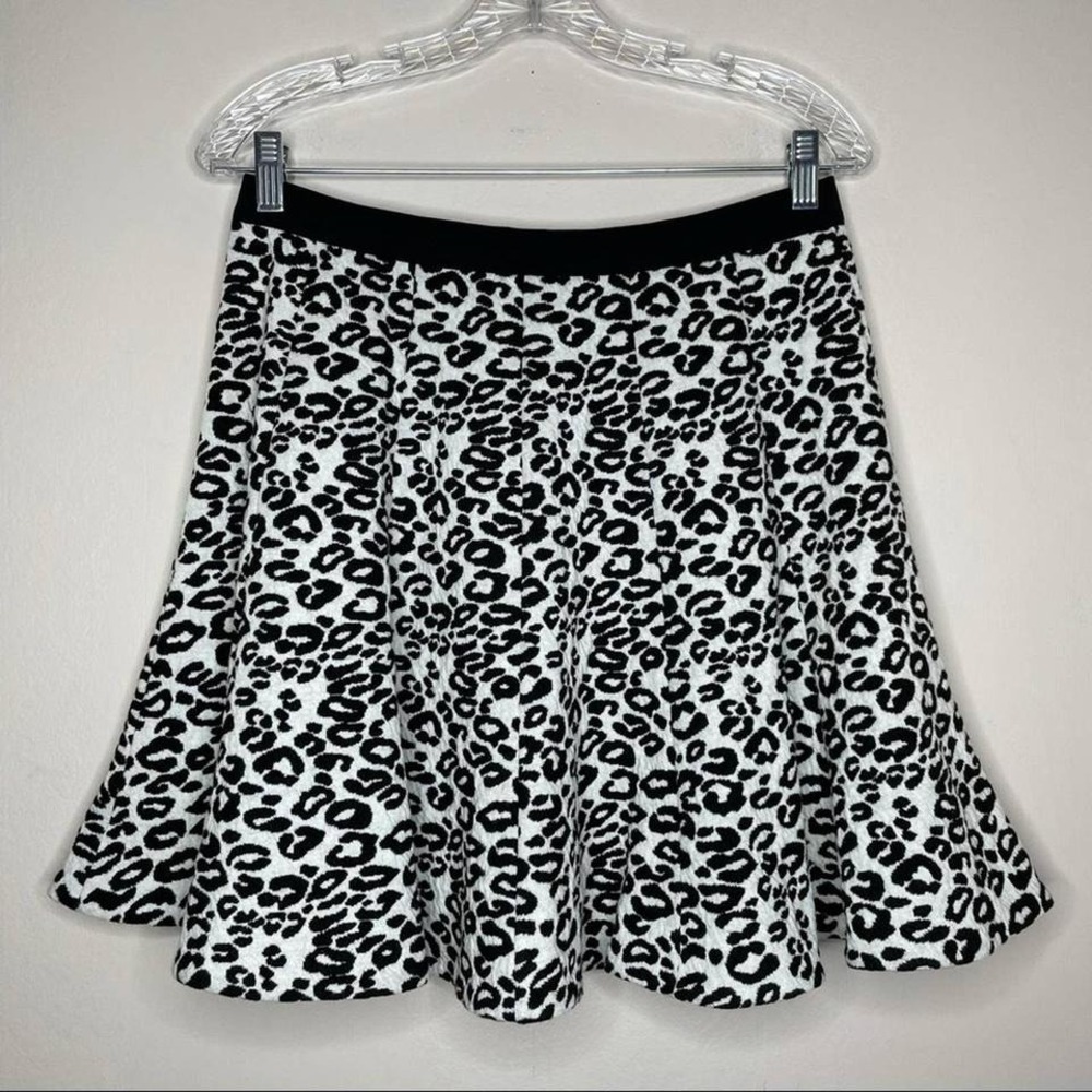 Rebecca Taylor Leopard Print black white flowy‎ knit skirt